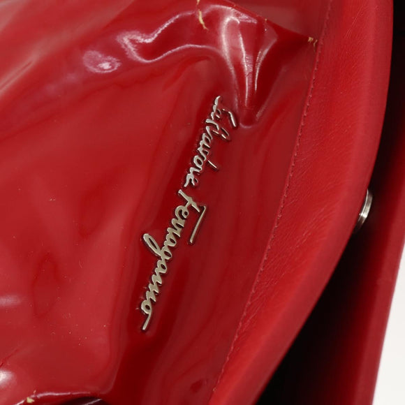 Salvatore Ferragamo Tote Bag Patent leather Red Silver Auth 170007