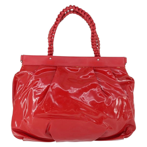 Salvatore Ferragamo Tote Bag Patent leather Red Silver Auth 170007