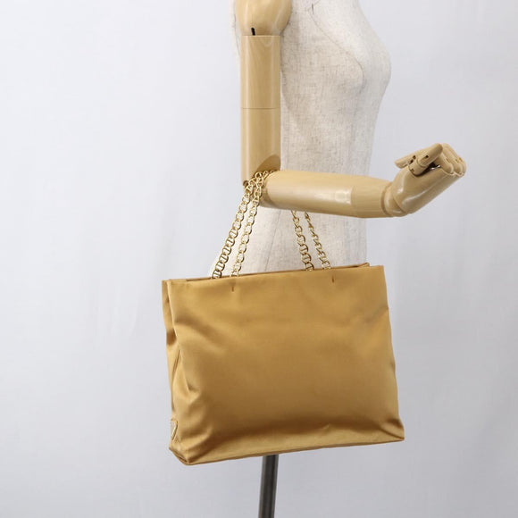 PRADA Kettenhandtasche Satin Gold Auth 170010