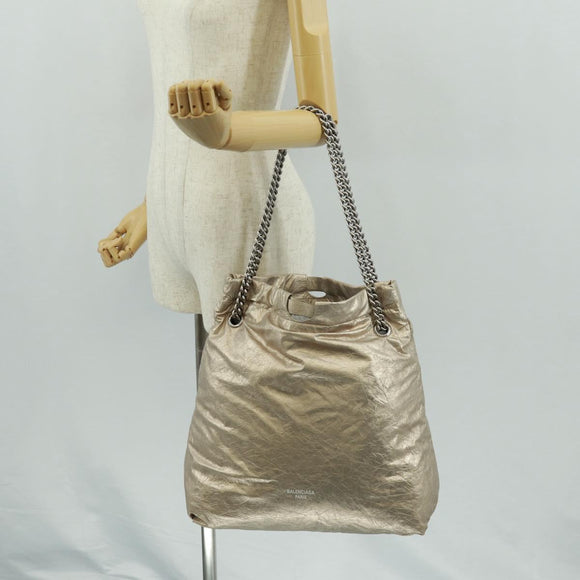 BALENCIAGA Crush Medium Chain Bag Leather Champagne Gold 742941 Auth 170011SAV