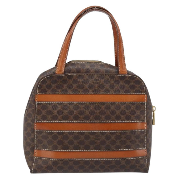 CELINE Macadam Canvas Hand Bag PVC Leather Brown Gold Auth 170069