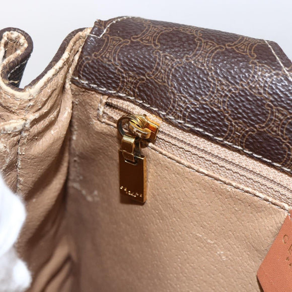 CELINE Macadam Canvas Hand Bag PVC Leather 2way Brown Gold Auth 170070