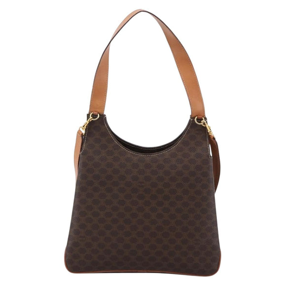 CELINE Macadam Canvas Hand Bag PVC Leather 2way Brown Gold Auth 170070