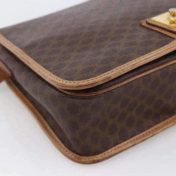 CELINE Macadam Canvas Umhängetasche PVC Leder Braun Gold Auth 170071