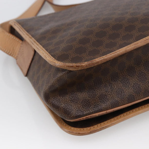 CELINE Macadam Canvas Umhängetasche PVC Leder Braun Gold Auth 170071
