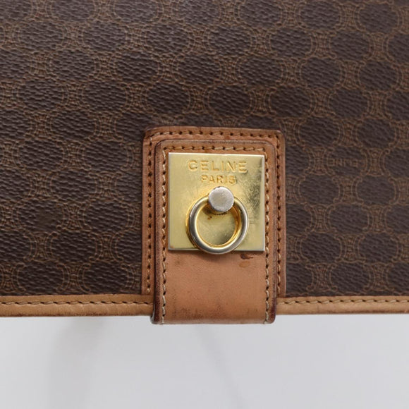 CELINE Macadam Canvas Umhängetasche PVC Leder Braun Gold Auth 170071