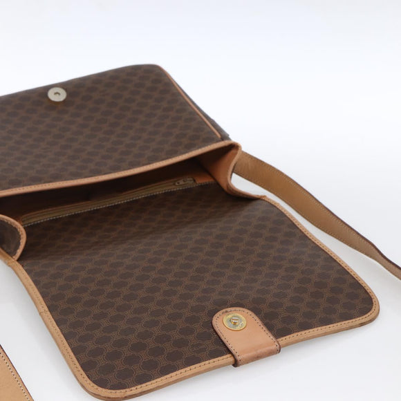 CELINE Macadam Canvas Umhängetasche PVC Leder Braun Gold Auth 170071