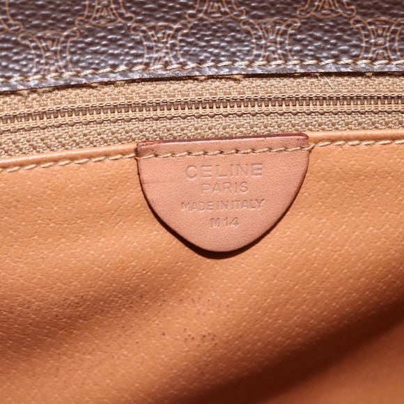 CELINE Macadam Canvas Umhängetasche PVC Leder Braun Gold Auth 170071
