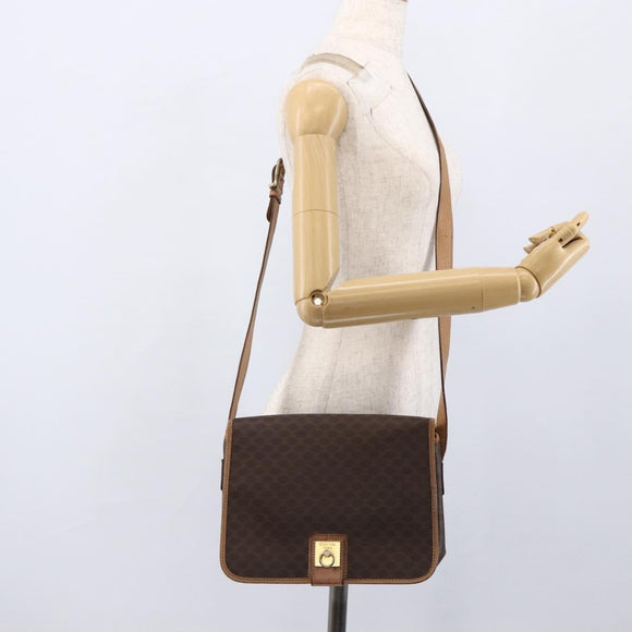 CELINE Macadam Canvas Umhängetasche PVC Leder Braun Gold Auth 170071