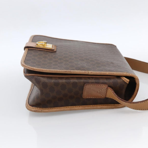 CELINE Macadam Canvas Umhängetasche PVC Leder Braun Gold Auth 170071