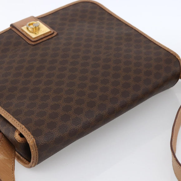 CELINE Macadam Canvas Umhängetasche PVC Leder Braun Gold Auth 170071