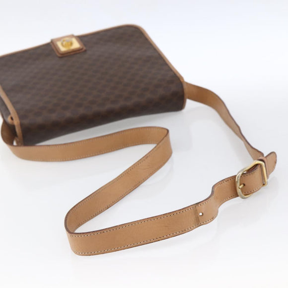 CELINE Macadam Canvas Umhängetasche PVC Leder Braun Gold Auth 170071