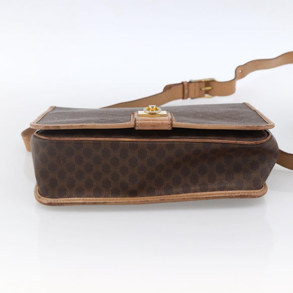 CELINE Macadam Canvas Umhängetasche PVC Leder Braun Gold Auth 170071