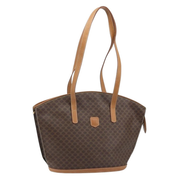 CELINE Macadam Canvas Tote Bag PVC Leather Brown Gold Auth 170072