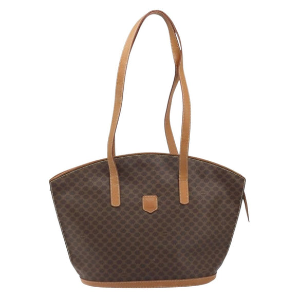 CELINE Macadam Canvas Tote Bag PVC Leather Brown Gold Auth 170072