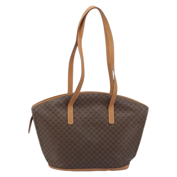 CELINE Macadam Canvas Tote Bag PVC Leather Brown Gold Auth 170072