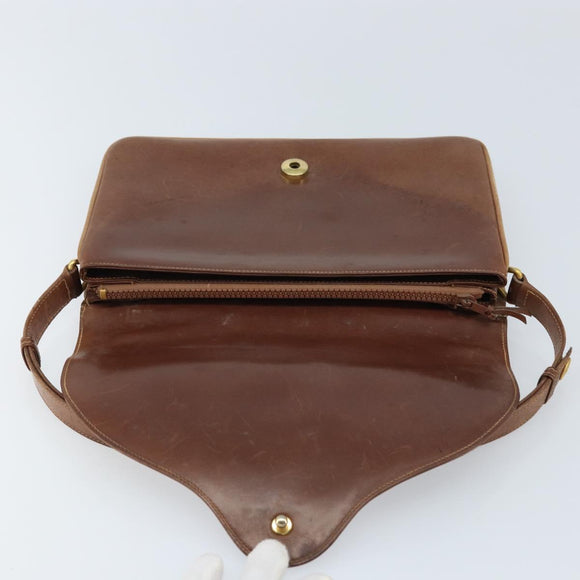 GUCCI Shoulder Bag Leather Brown Gold Auth 170074