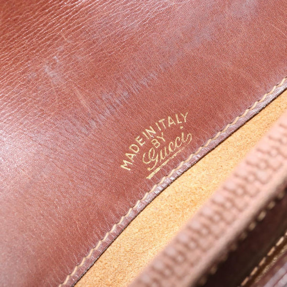 GUCCI Shoulder Bag Leather Brown Gold Auth 170074