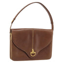 GUCCI Shoulder Bag Leather Brown Gold Auth 170074-1