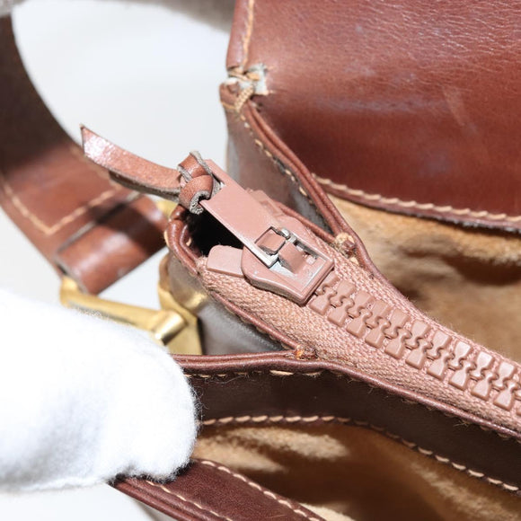 GUCCI Shoulder Bag Leather Brown Gold Auth 170074