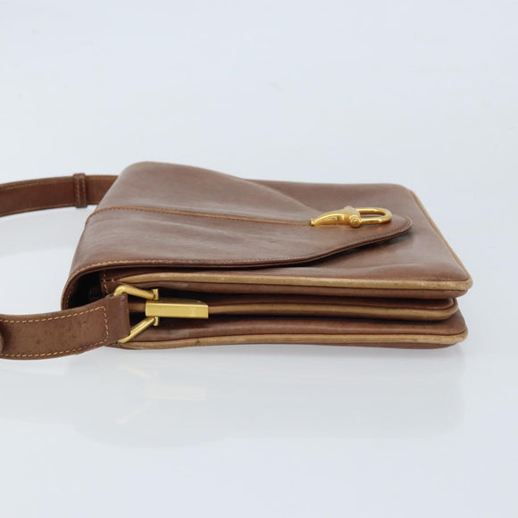 GUCCI Shoulder Bag Leather Brown Gold Auth 170074