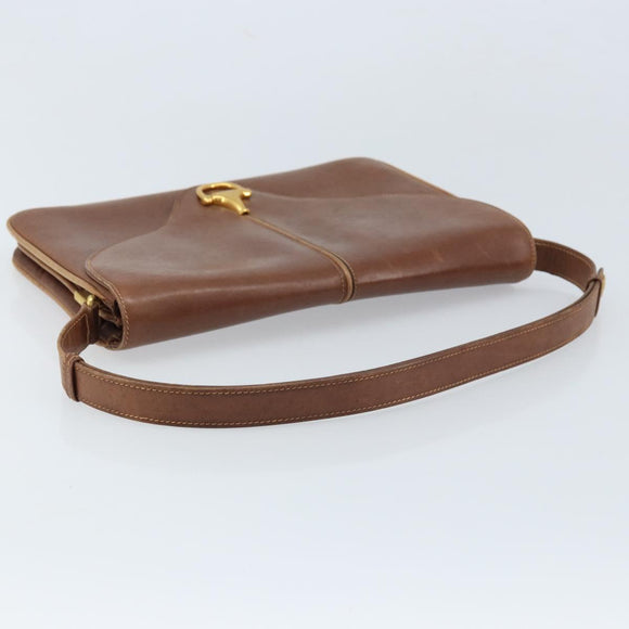 GUCCI Shoulder Bag Leather Brown Gold Auth 170074