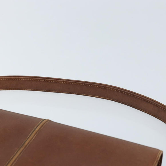 GUCCI Shoulder Bag Leather Brown Gold Auth 170074