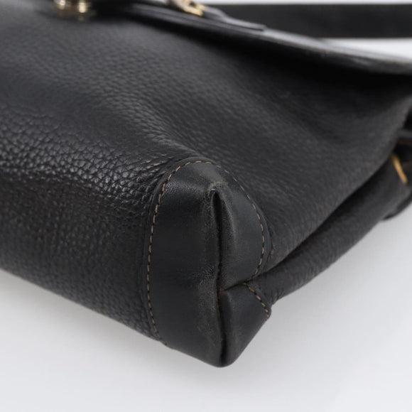 GUCCI Horsebit Shoulder Bag Leather Black Gold Auth 170075