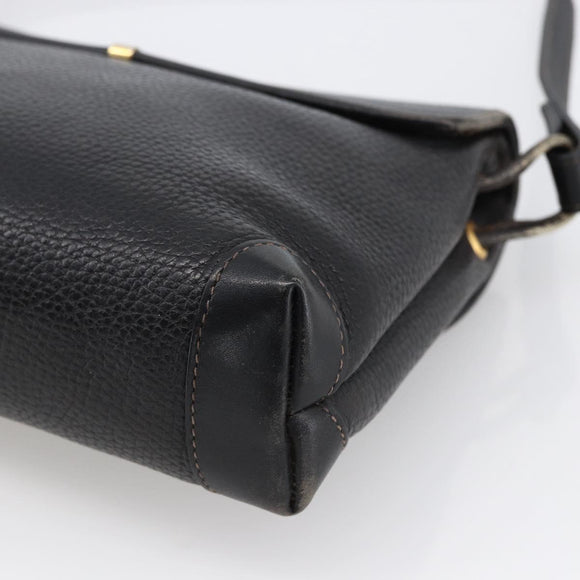 GUCCI Horsebit Shoulder Bag Leather Black Gold Auth 170075