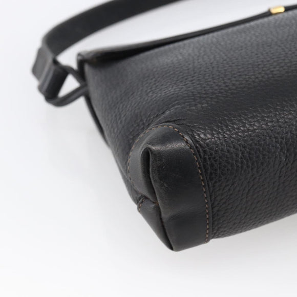 GUCCI Horsebit Shoulder Bag Leather Black Gold Auth 170075