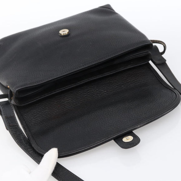 GUCCI Horsebit Shoulder Bag Leather Black Gold Auth 170075