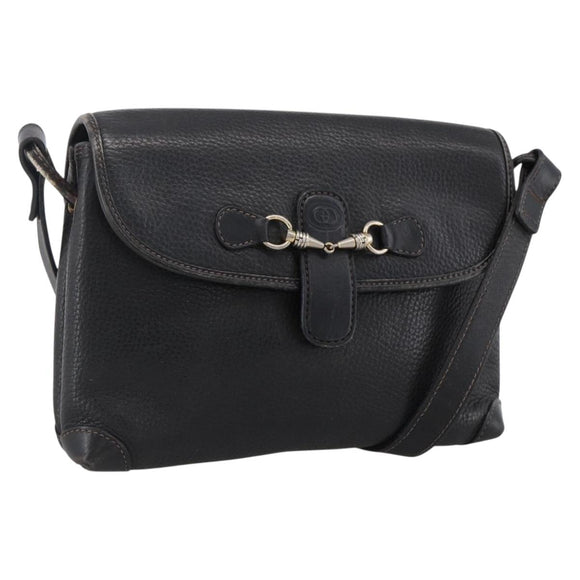 GUCCI Horsebit Shoulder Bag Leather Black Gold Auth 170075