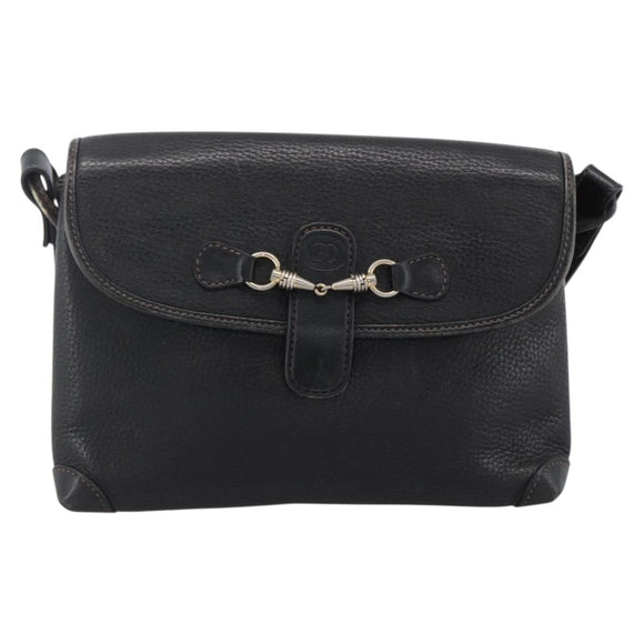 GUCCI Horsebit Shoulder Bag Leather Black Gold Auth 170075