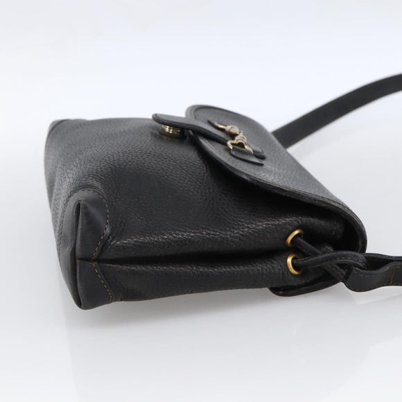 GUCCI Horsebit Shoulder Bag Leather Black Gold Auth 170075