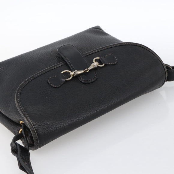 GUCCI Horsebit Shoulder Bag Leather Black Gold Auth 170075
