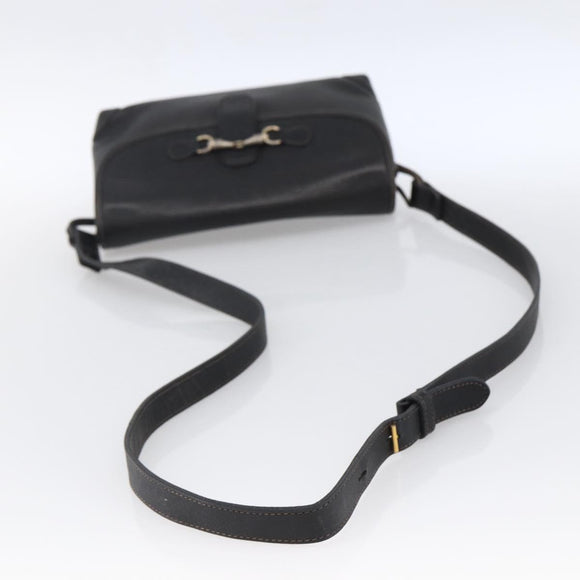 GUCCI Horsebit Shoulder Bag Leather Black Gold Auth 170075