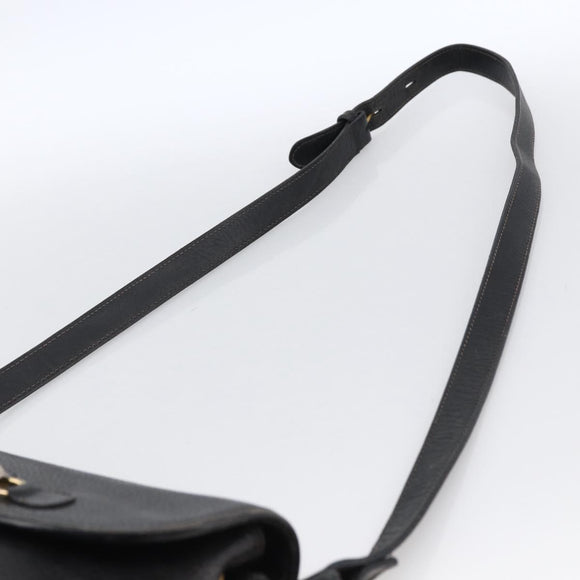 GUCCI Horsebit Shoulder Bag Leather Black Gold Auth 170075