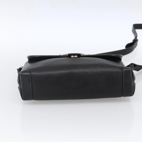 GUCCI Horsebit Shoulder Bag Leather Black Gold Auth 170075