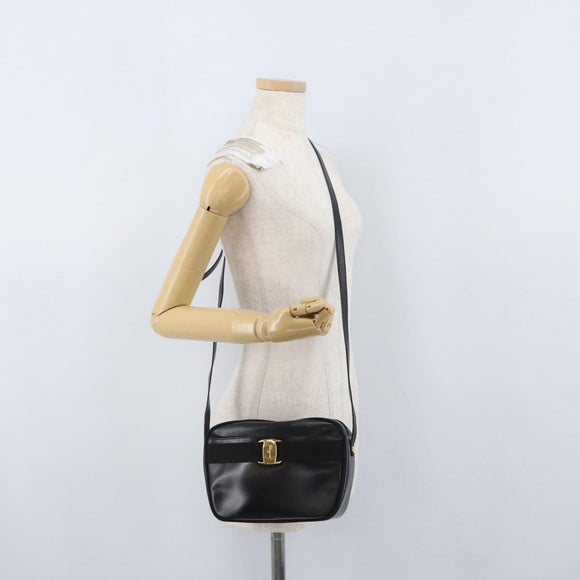Salvatore Ferragamo Vala Shoulder Bag Leather Black Gold Auth 170076