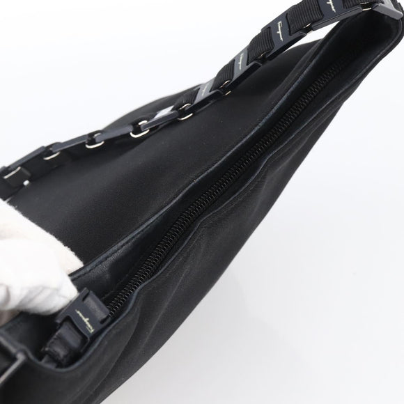 Salvatore Ferragamo Vala Shoulder Bag Canvas Black Silver Auth 170077