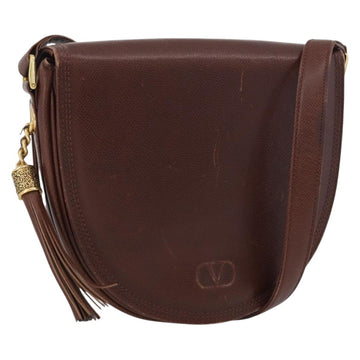 VALENTINO Shoulder Bag Leather Gold Brown Auth 170080