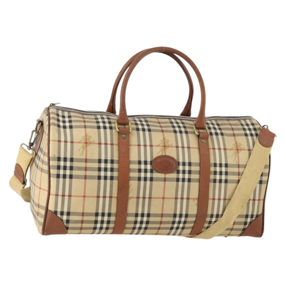 Burberrys Nova Check Boston Bag PVC 2way Beige Gold Auth 170084