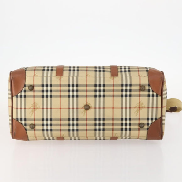 Burberrys Nova Check Boston Bag PVC 2way Beige Gold Auth 170084