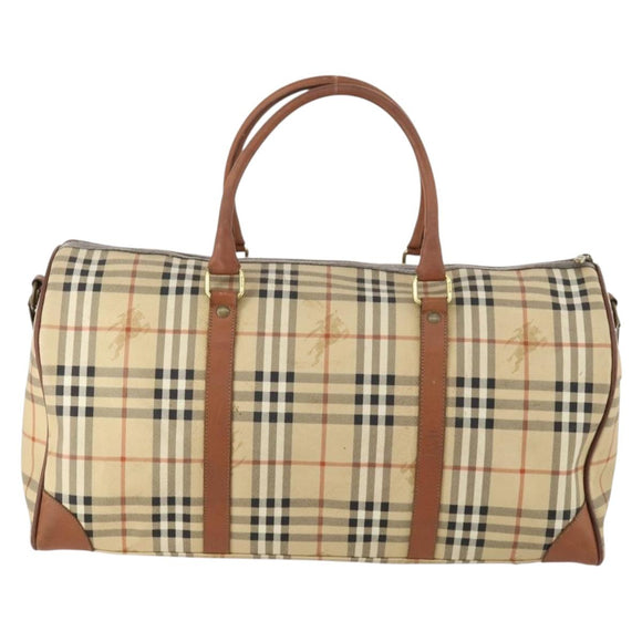 Burberrys Nova Check Boston Bag PVC 2way Beige Gold Auth 170084