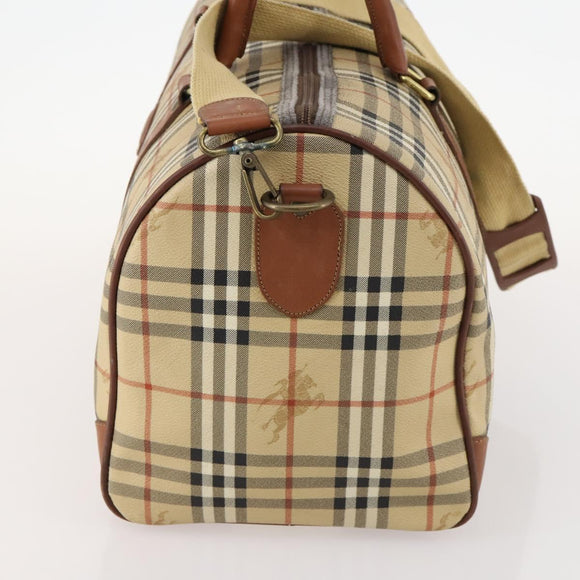Burberrys Nova Check Boston Bag PVC 2way Beige Gold Auth 170084