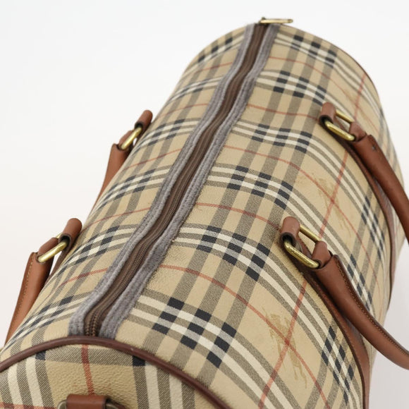 Burberrys Nova Check Boston Bag PVC 2way Beige Gold Auth 170084