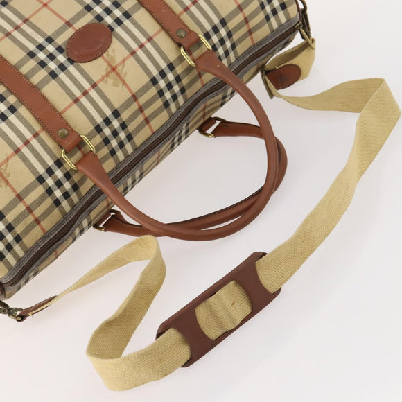 Burberrys Nova Check Boston Bag PVC 2way Beige Gold Auth 170084