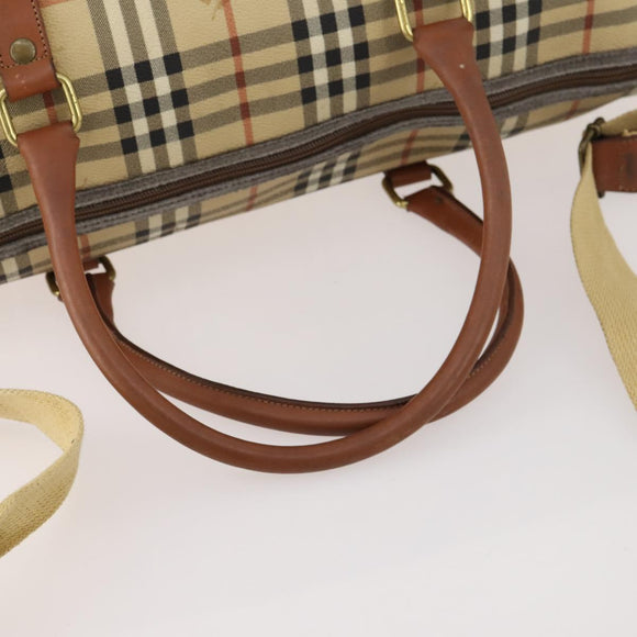 Burberrys Nova Check Boston Bag PVC 2way Beige Gold Auth 170084