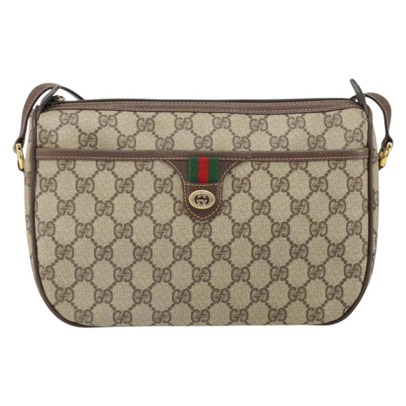 GUCCI GG Supreme Web Sherry Line Bag PVC Beige Gold 89 02 077 Auth 170107