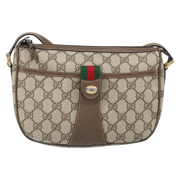 GUCCI GG Supreme Web Sherry Line Bag PVC Beige Gold 89 02 032 Auth 170109